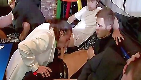 She gets a mouthful and cum in her upper